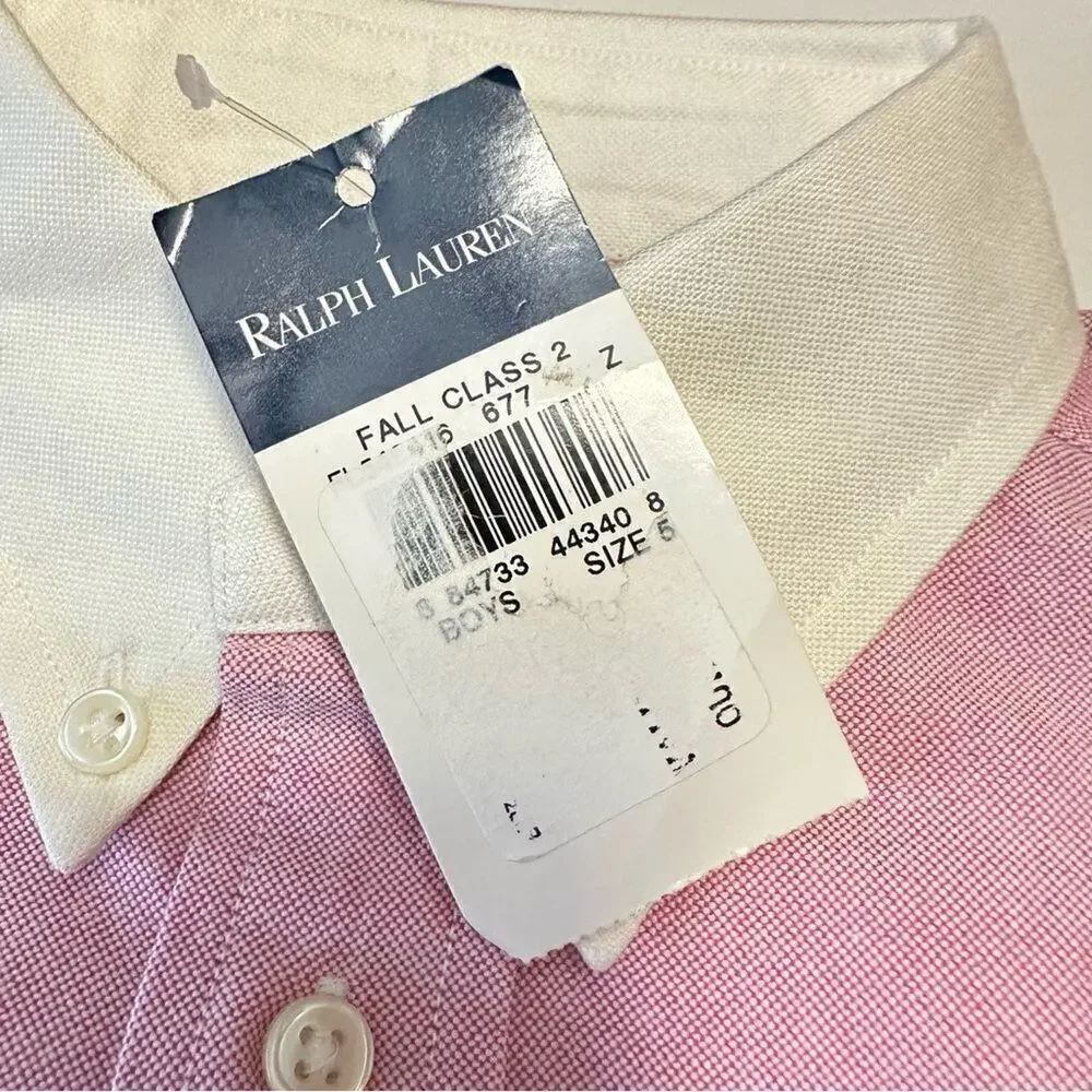 Ralph Lauren Polo Collard Button Down Shirt 5 Boys‎ Pink Long Sleeve NWT